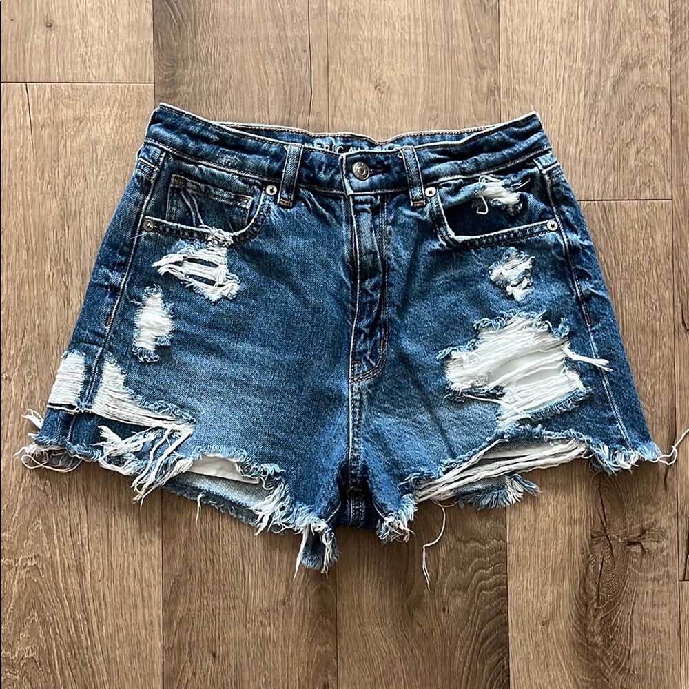 American Eagle Outfitters Blue Distressed Jean Shorts